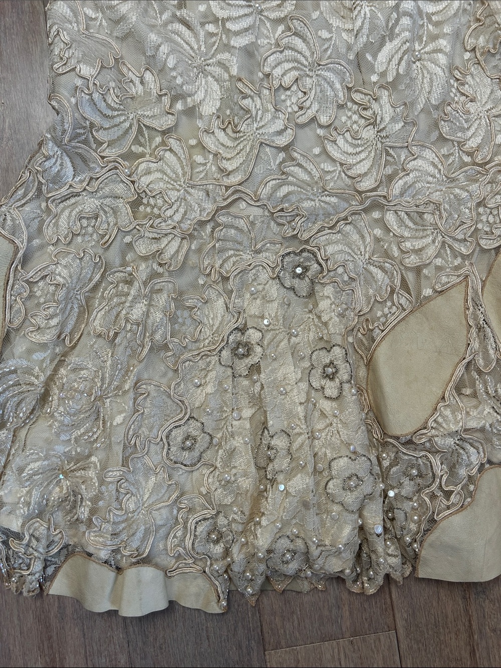 VTG lace suede layered beaded midi Floral Mermaid Skirt - Cream size M - Picture 5 of 14